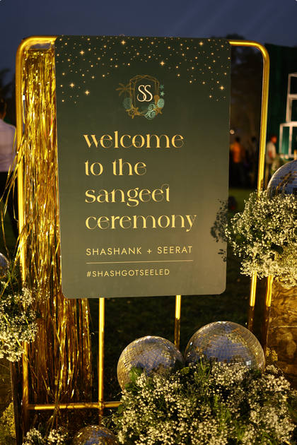 Signage and Floral detail — Sangeet decor — Zuri